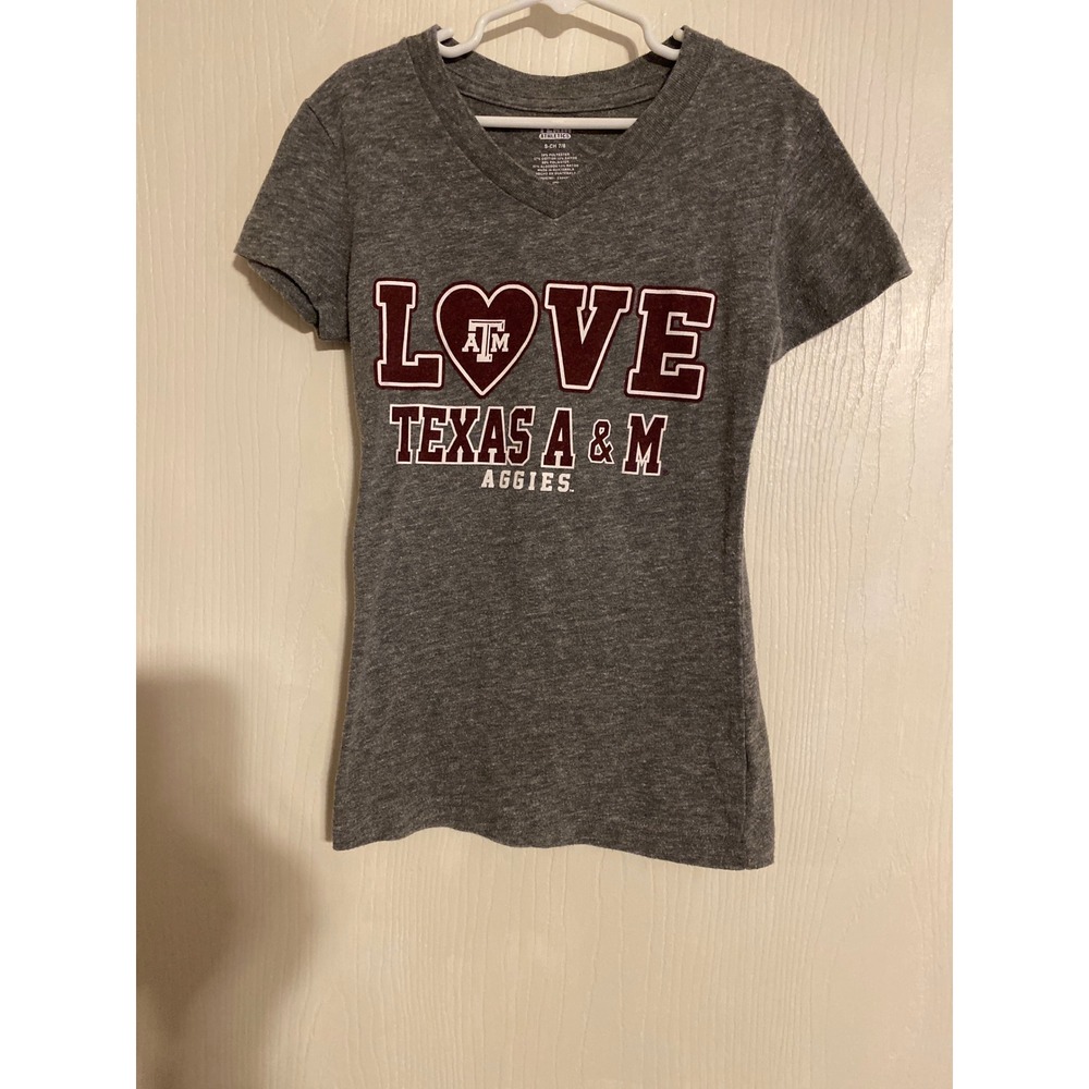 TeamAthletics Texas A&M Aggies Girls V-Neck T-Shirt Heather Gray Size S 7/8
0528